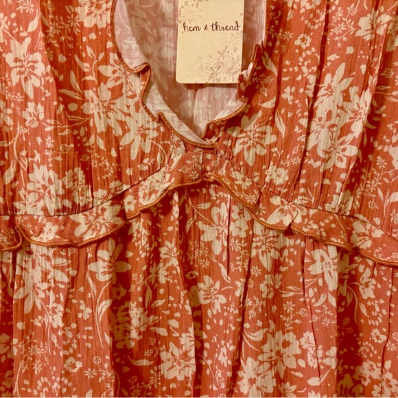 3/$25! NEW! Hem & Thread Dusty Coral Ruffle Babydoll Boutique Top S - Picture 8 of 15